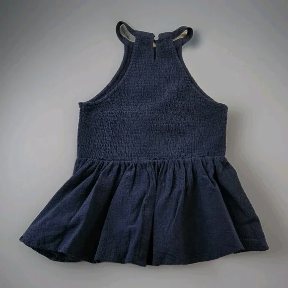 Wishlists Apparel Women's Halter High Neck Top Smocked Bodice Navy Blue M - Picture 3 of 8